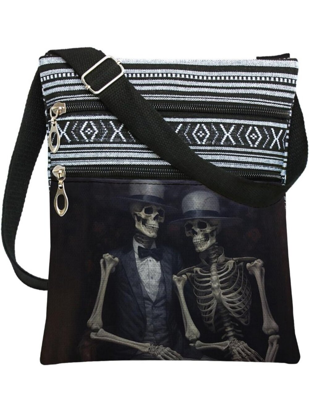 Womens White Black Halloween Pumpkin Bat Goth Skull Witch Shoulder Crossbody Bag